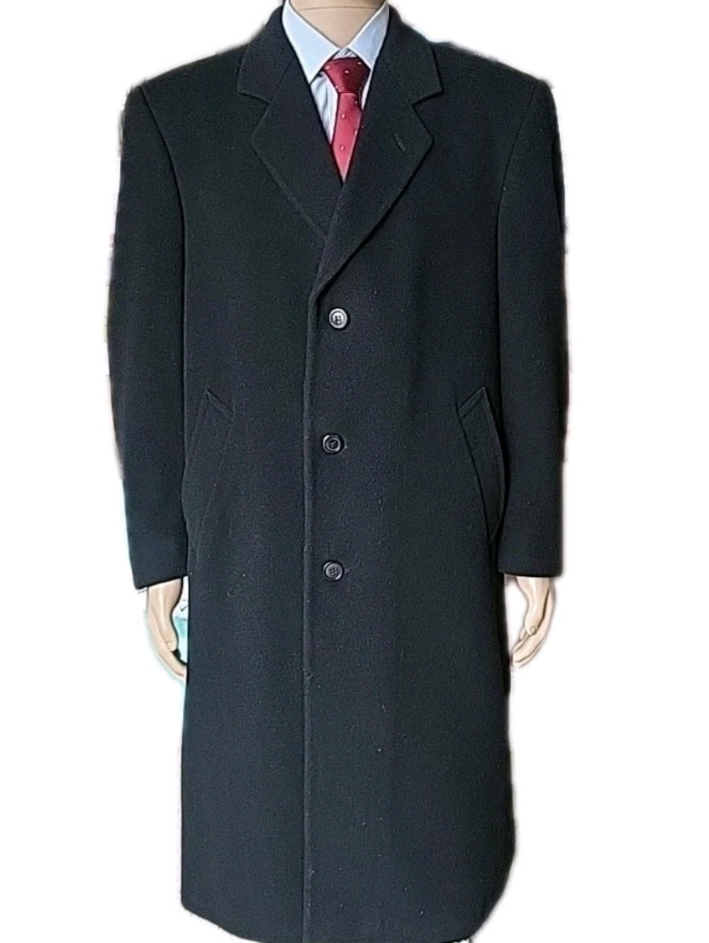 Vtg Silver Cloud Black Wool Cashmere Overcoat Mens 42R Long Italy Fabric Classic
